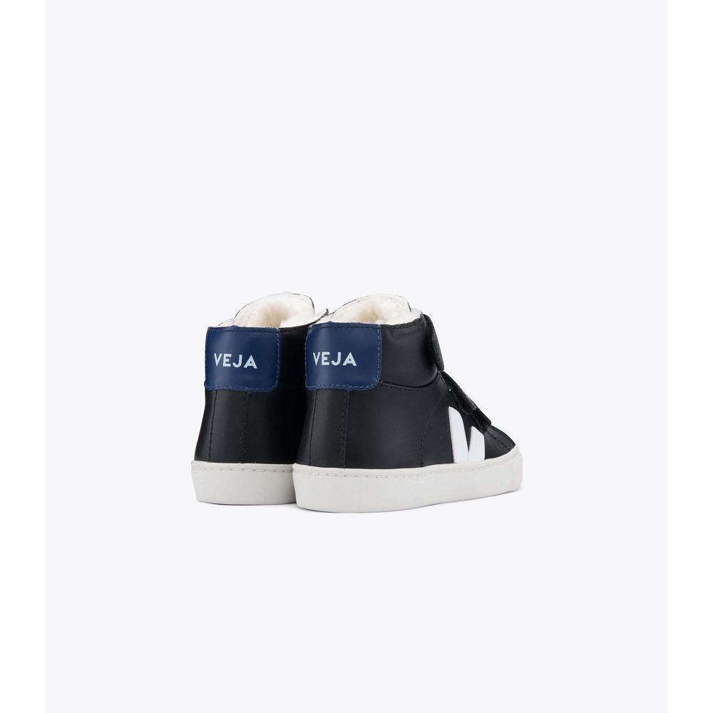 Kids' Veja ESPLAR MID FURED LEATHER Shoes Black | SG 757PJJ